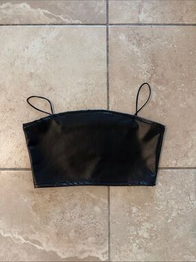 Black Faux Leather Spaghetti Strap Crop Top - Small